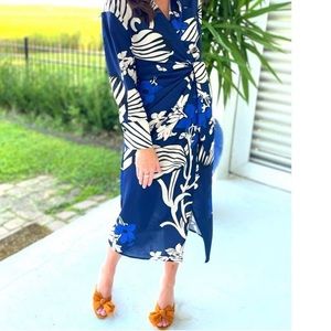 🆕 Blue on Blue Tie Front Wrap Angelica Dress - Medium - NWT